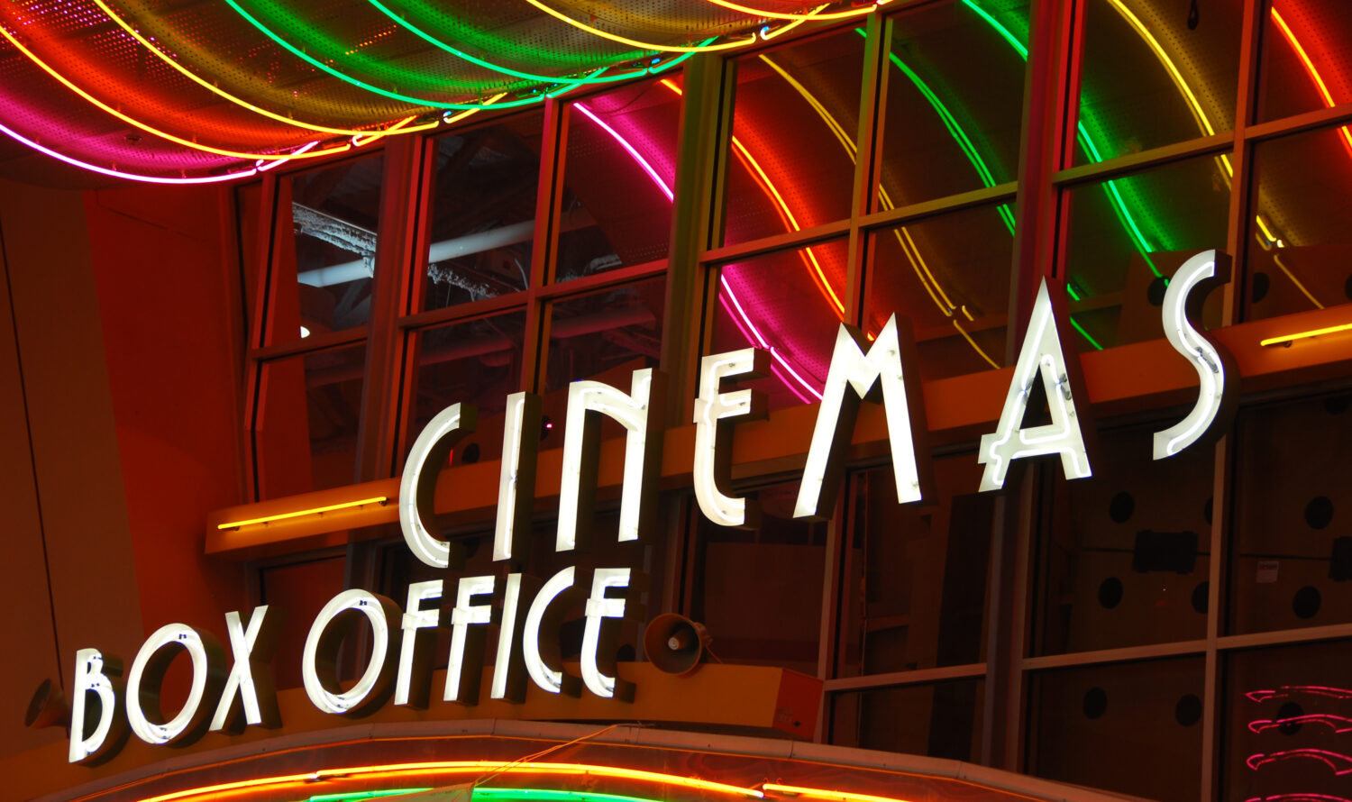 LED signage saying cinemas box office