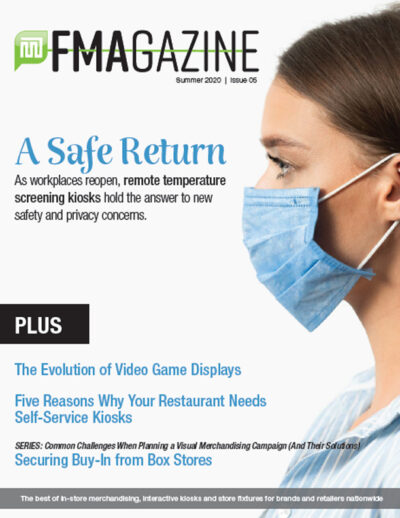 Magazine cover with a woman wearing a blue surgical mask.